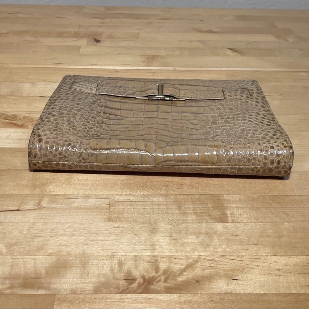Abas Alligator Embossed Leather Frame Clutch Tan Croc Gold Clasp Evening Bag